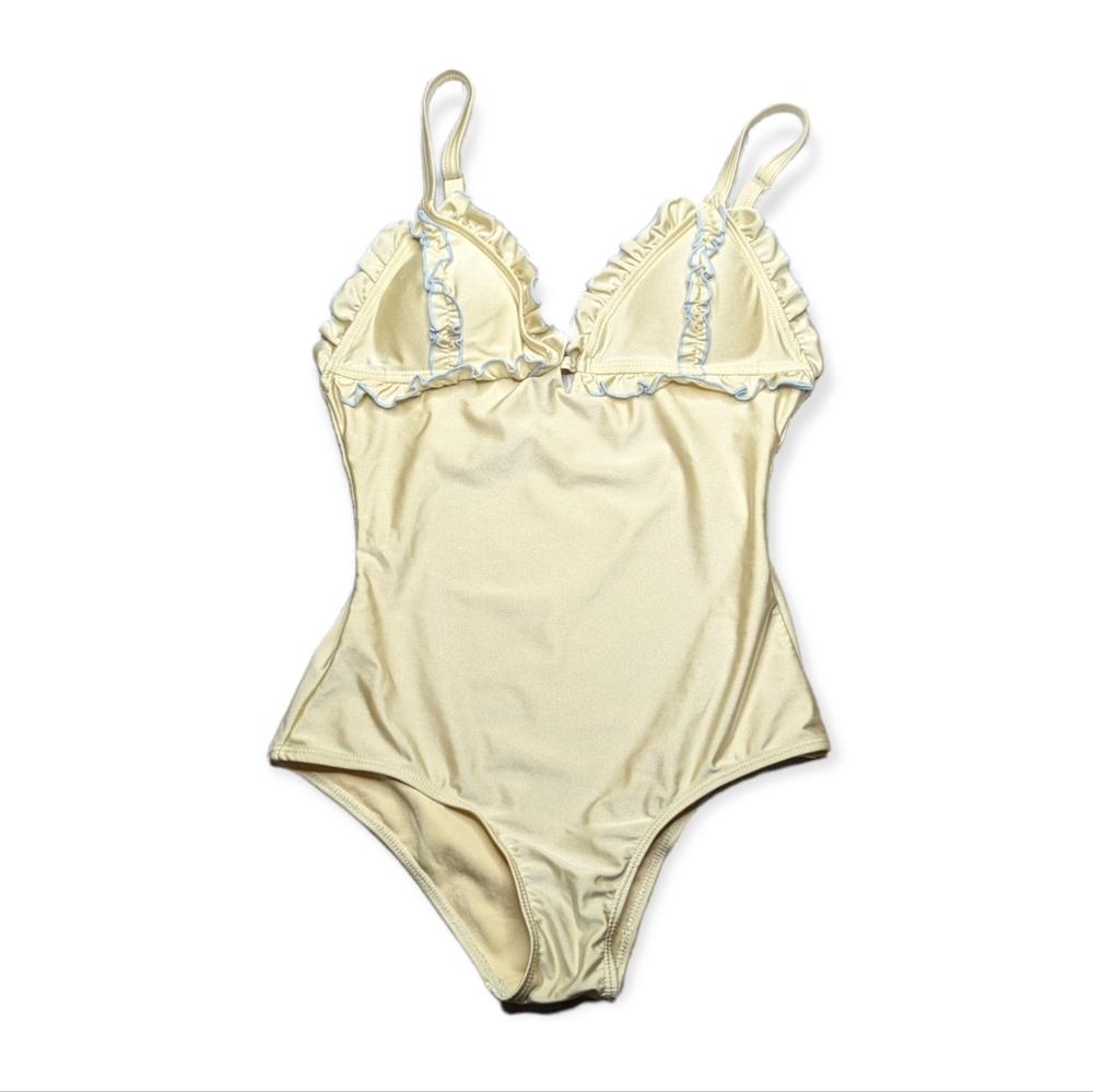 Marilyn Monroe Cream & Blue Swimsuit Size Small